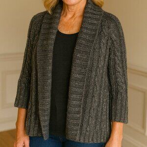 Chico's Black and Metallic Open Cable Knit Cardigan Sz 0 (US Sz 2-4)